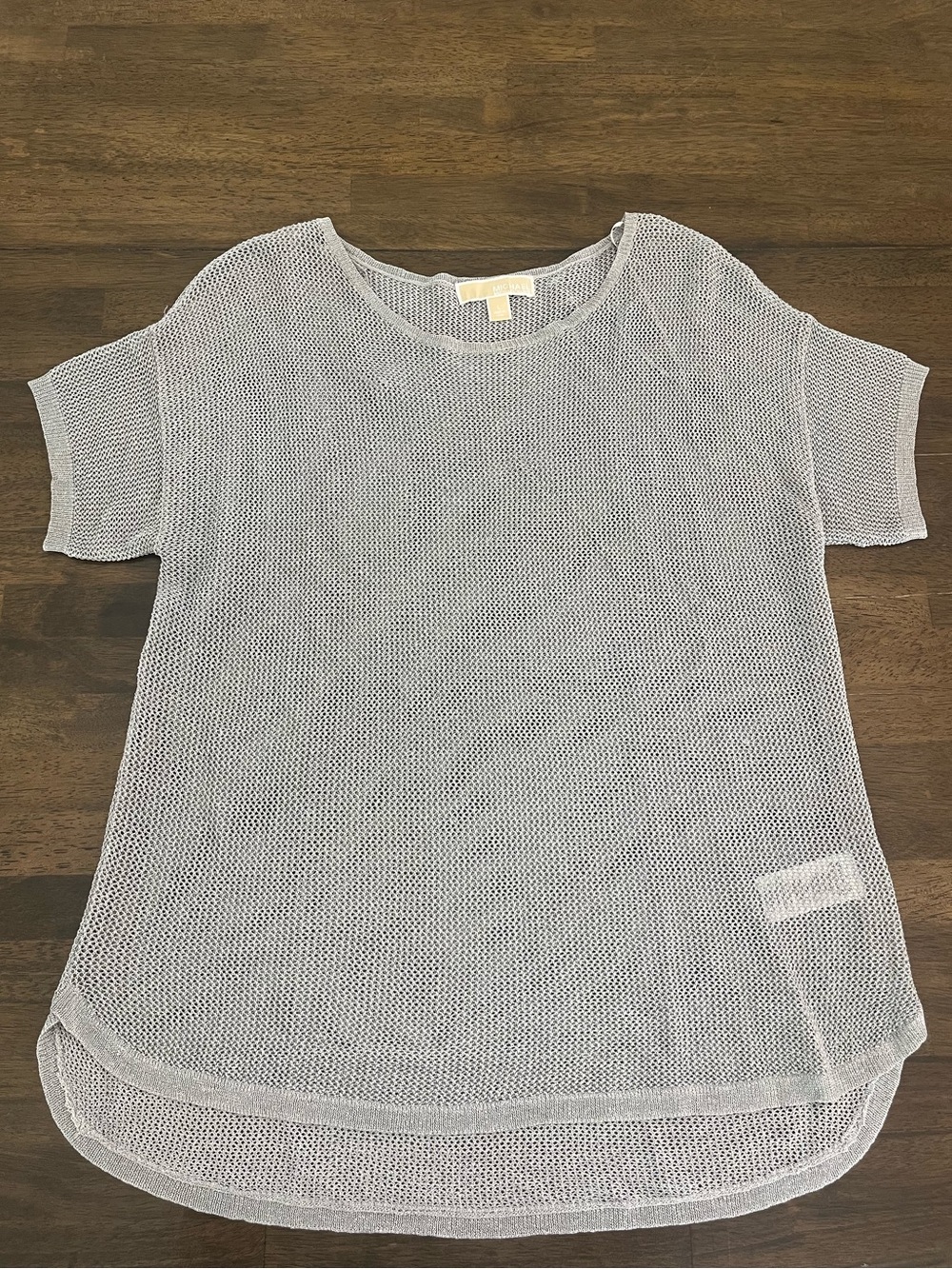 Michael Kors Womens Metallic Tee Short Sleeves Silver Gray Large